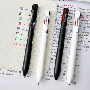 6 multicolour gel pens 1 quad colour memory pen Simple solid colour design Smooth, non stop ink, quick drying DIY study office writing record Black high capacity gel pen