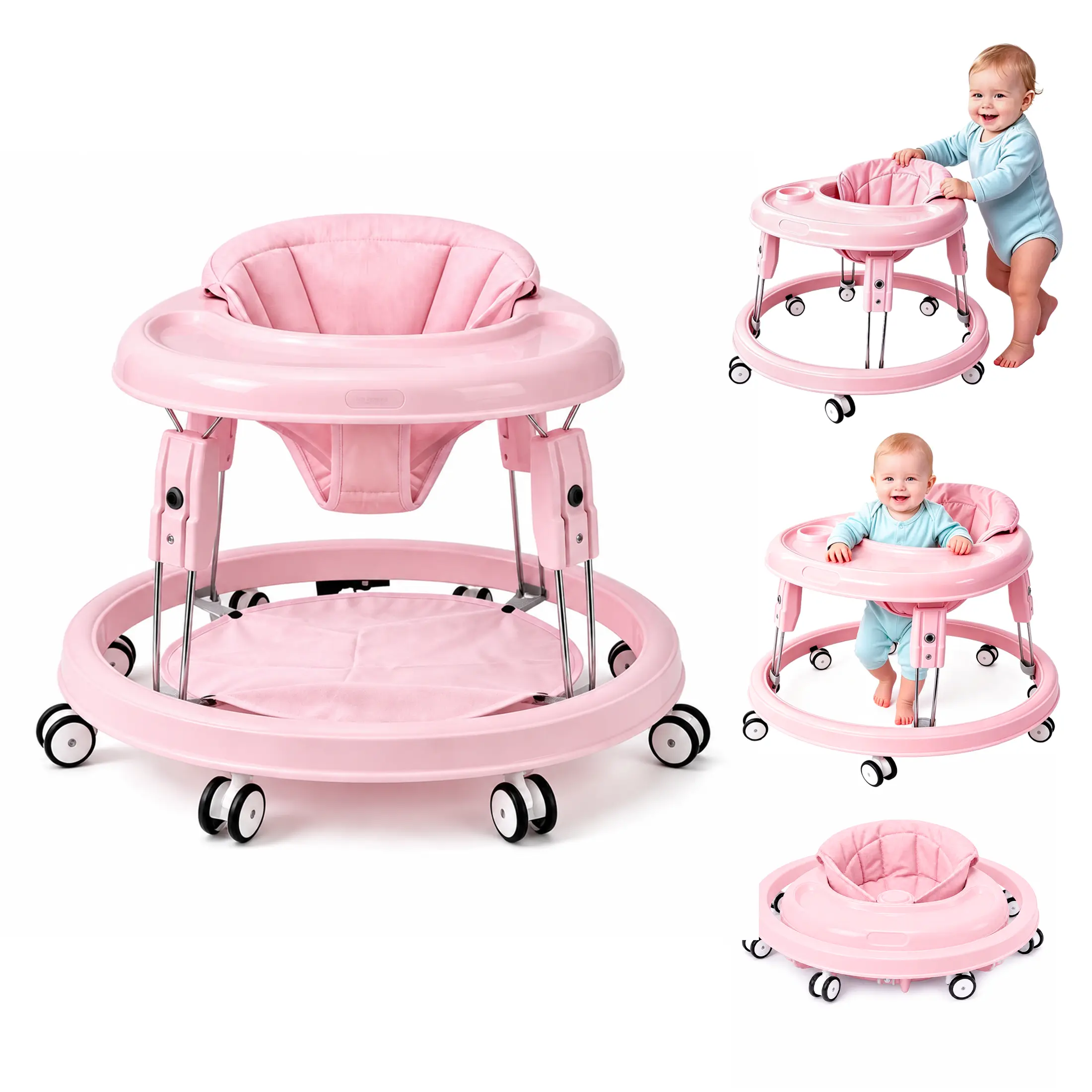 Foldable Baby Walker with 7 Adjustable Heights, Baby Walkers with Wheels for Boys Girls Babies 6-18 Months, Anti-Rollover