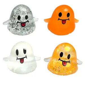 Halloween Ghost Maltose Glitter Squishy Fidget Toy, Stress Relief Sensory Squeeze Toy, Kawaii Spooky Ghost Halloween Party Favor Decor Prank Gift for Kids & Adults