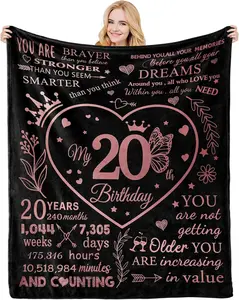 20th Birthday Gifts for Girls Flannel Blanket Birthday Gifts for Her 20th Birthday Decorations Blanket Best Girls Birthday Presents for 20 Year Old Girls Birthday Gifts for Daughter Niece