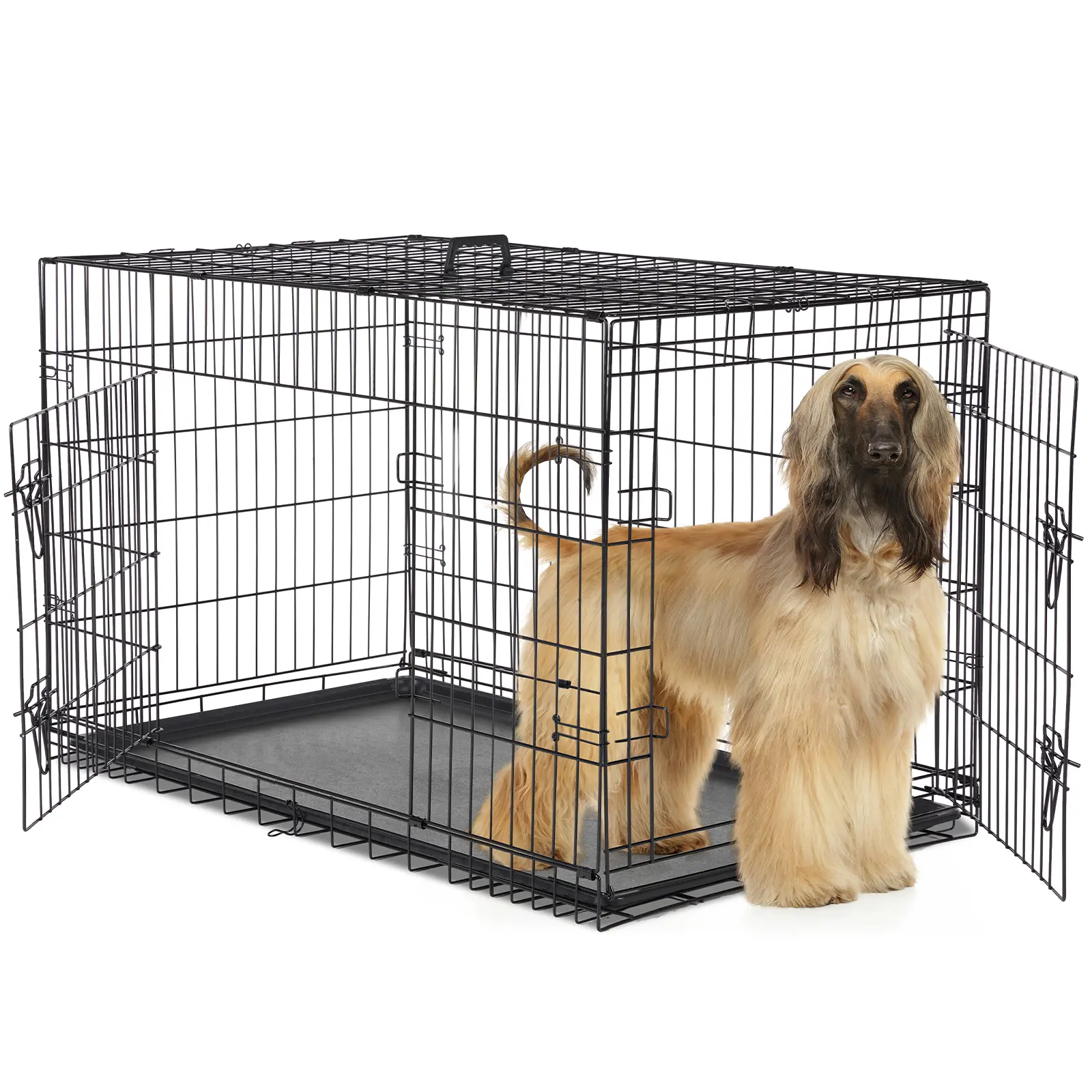 24,30,36,42,48 Inch Dog Crates for Large Dogs Folding Mental Wire Crates Dog Kennels Outdoor and Indoor Pet Dog Cage Crate with Double-Door,Divider Panel, Removable Tray (Black, 48") Durable, Foldable Metal Wire Dog Crate with Tray, Double Door