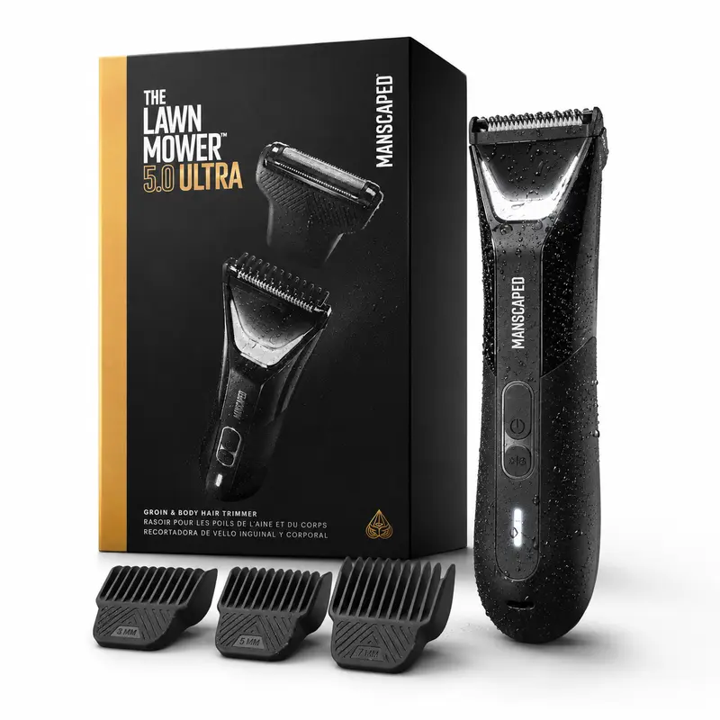 MANSCAPED The Lawn Mower 5.0 Ultra Groin & Body Hair Trimmer – Dual-Head SkinSafe Trimmer & Foil Blades, Waterproof Wet/Dry Groomer, USB-C Rechargeable with Travel Pouch, Men’s Ball Shaver, Adjustable Combs