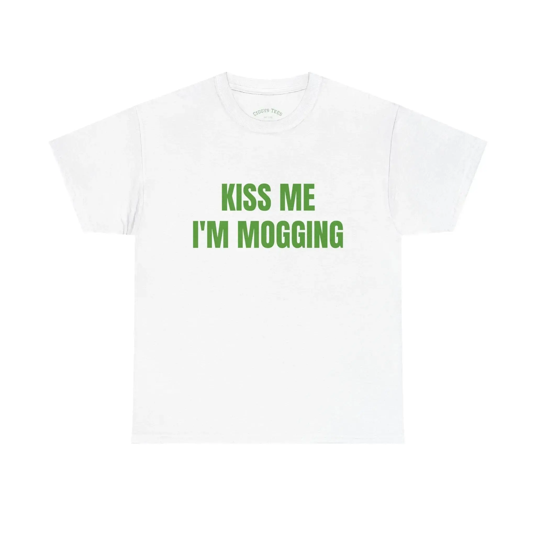 Kiss Me I'm Mogging Short-Sleeve Round Neck Casual Streetwear Top - Text Humor Graphic Shirt, Minimal White Sports & Outdoor Top, Shortsleeve, Tshirt