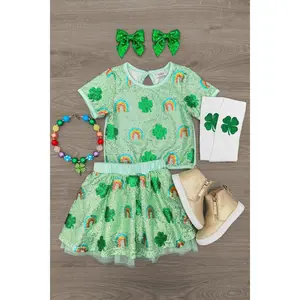 Rainbow & Shamrock Sequin Skirt Set