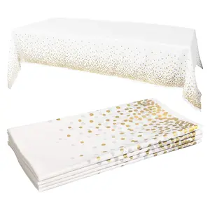 Gold Dot Disposable Tablecloths Plastic Table Cloth Disposable White Tablecloths Party Wedding Baptism Decorations