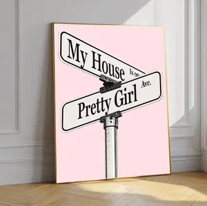 Pretty Girl Ave Street Sign Poster, Pink Wall Art, Preppy Dorm Decor