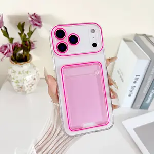 Cute Candy Color Jelly Transparent Card Slot iPhone Case, Casing, Shockproof Protective Tpu Back Cover for iPhone 17 Pro Max, 17 Air, 17 Pro, 17 Protection