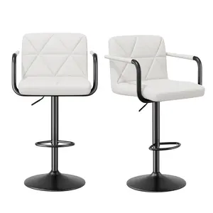White Adjustable Bar Stools No Assembly - PU Leather Swivel Stools with Footrest, 300LBS Weight Capacity, Modern for Kitchen Island, Minimalist Home Bar