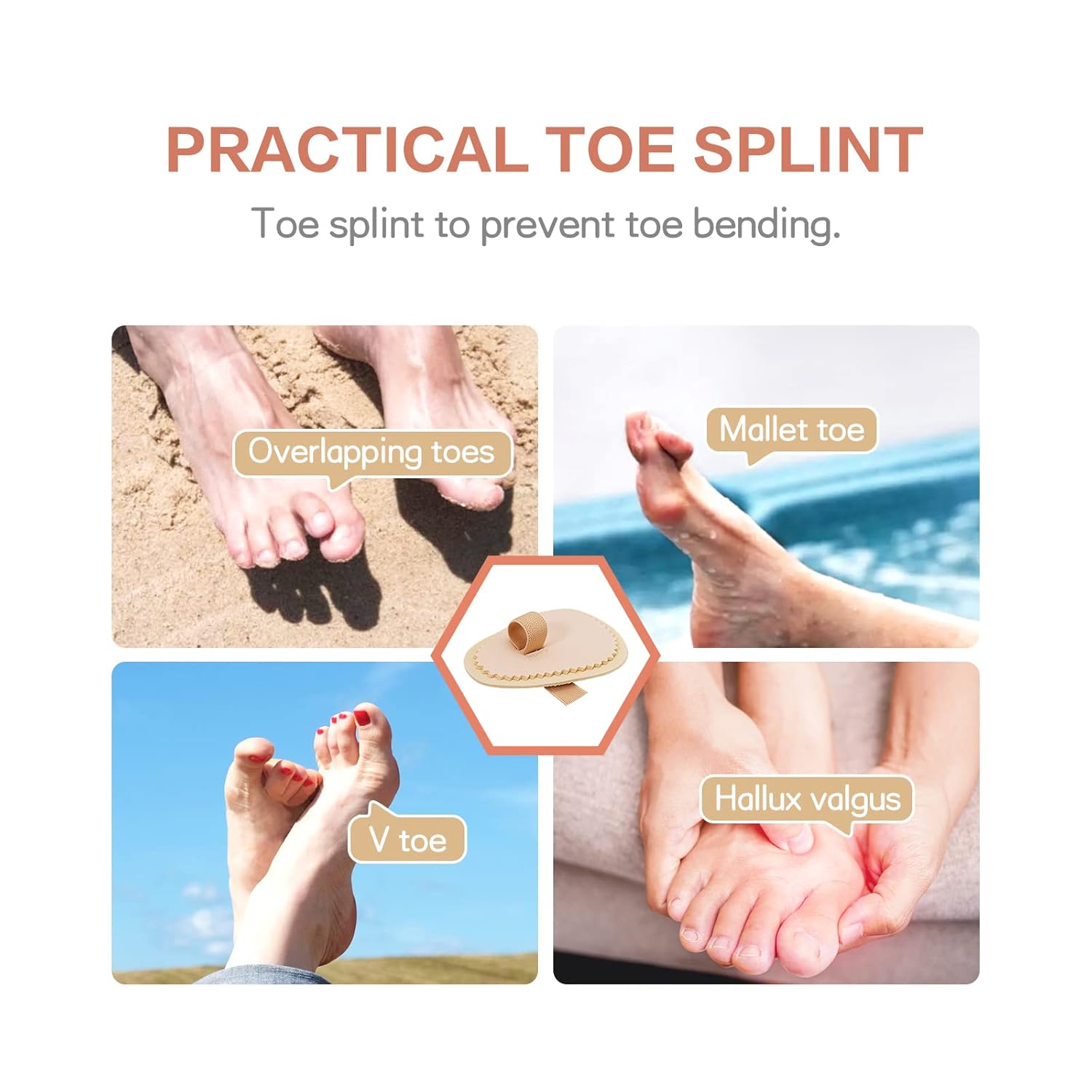 4 Pieces Budin Toe Splint Hammer Toe Support Splint for Toes, Joint Realign Cushion Brace for Claw, Curled, Crooked Toe, Toe Straightener