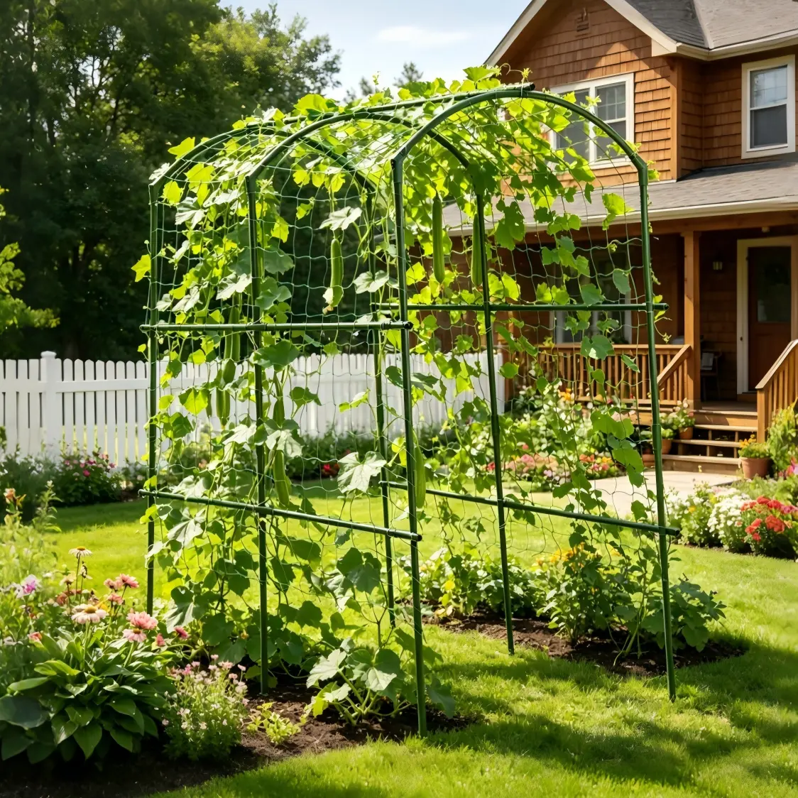 Adjustable U-Shape Iron Garden Arch Trellis - 40-60in W, 80in H, Corrosion-Resistant, with Climbing Net, for Home Gardening Vegetable Planting, Promotes Plant Growth, Reduces Rot Risk, Assembly Required for Raised Beds Vines