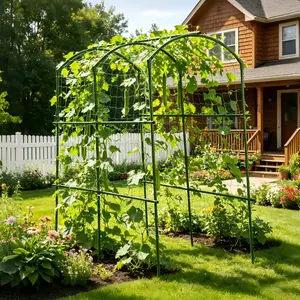 Adjustable U-Shape Metal Garden Arch Trellis, 40-60in Width with Climbing Net, 80in H Rustproof Trellis for Cucumbers, Plant Support for Raised Bed Vegetables Flowers Vines