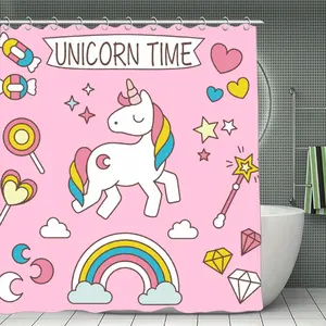 Adorable Unicorn Shower Curtain Pastel Color Fantasy Design Waterproof Bathroom Decor for Kids Bedroom with Hooks 72 X 72 Inch