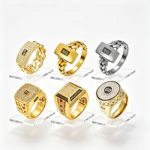 Men's Monaco Plated Gold Promise Ring - Stainless Steel Initial S Zircon, Iced Out Gold Rhinestone Rings, Hip Hop Fashion Jewelry Gift