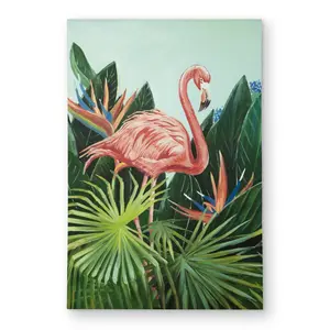 Begin Home Decor C1ROAR46JW98J1 4 x 6 ft. Tropical Flamingo - Flowers Green Outdoor Area Rug for Home Decor - Rectangle