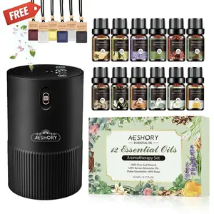 AESHORY Waterless Essential Oil Diffuser Starter Kit with Hotel Fragrance Oil Battery Operated Mini Scent Diffuser, Portable Aromatherapy Diffuser for Home, Car, Office (Black)