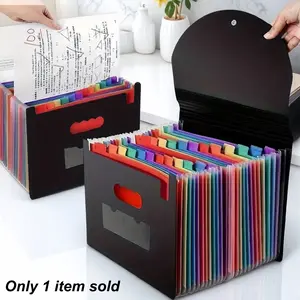 13-Pocket Triple-Side Gusset Flip-Top File Organizer: Durable, Waterproof & Tear-Resistant Multi-Layer Folder for Office, Student & Travel Use - Large Capacity Portable Document Storage Bag
