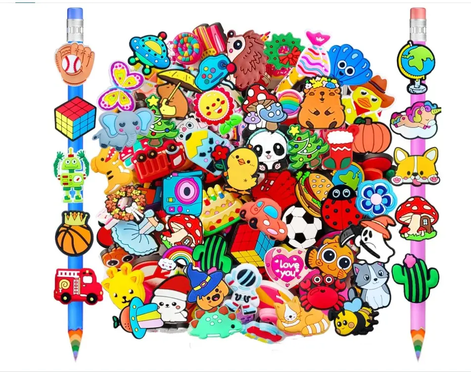 100 Pcs Pencil Toppers Decoration,Pen Straw Topper Clips Decor Bulk Pencils Topper Charm Accessories for Students Classroom Rewards Prize Shcool Supplies Gifts