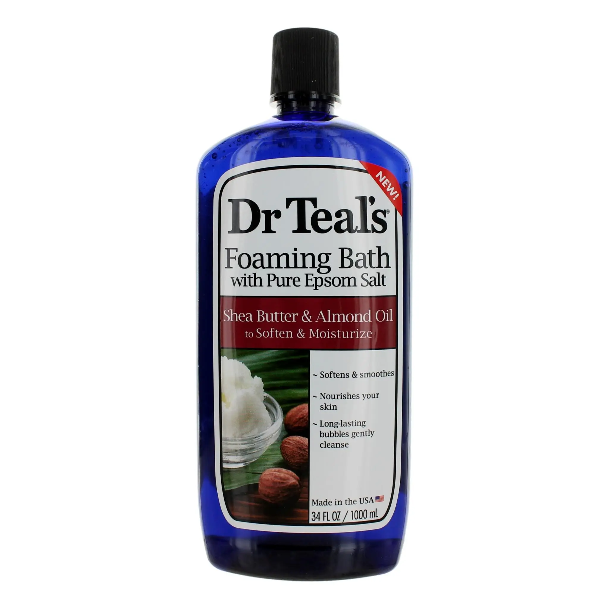 Dr. Teal's Epsom Salt Foaming Bubble Bath - Shea Butter & Almond Oil, 34 oz Body Care Product for Moisturizing, Nourishing & Soothing Skin, Foam Bath