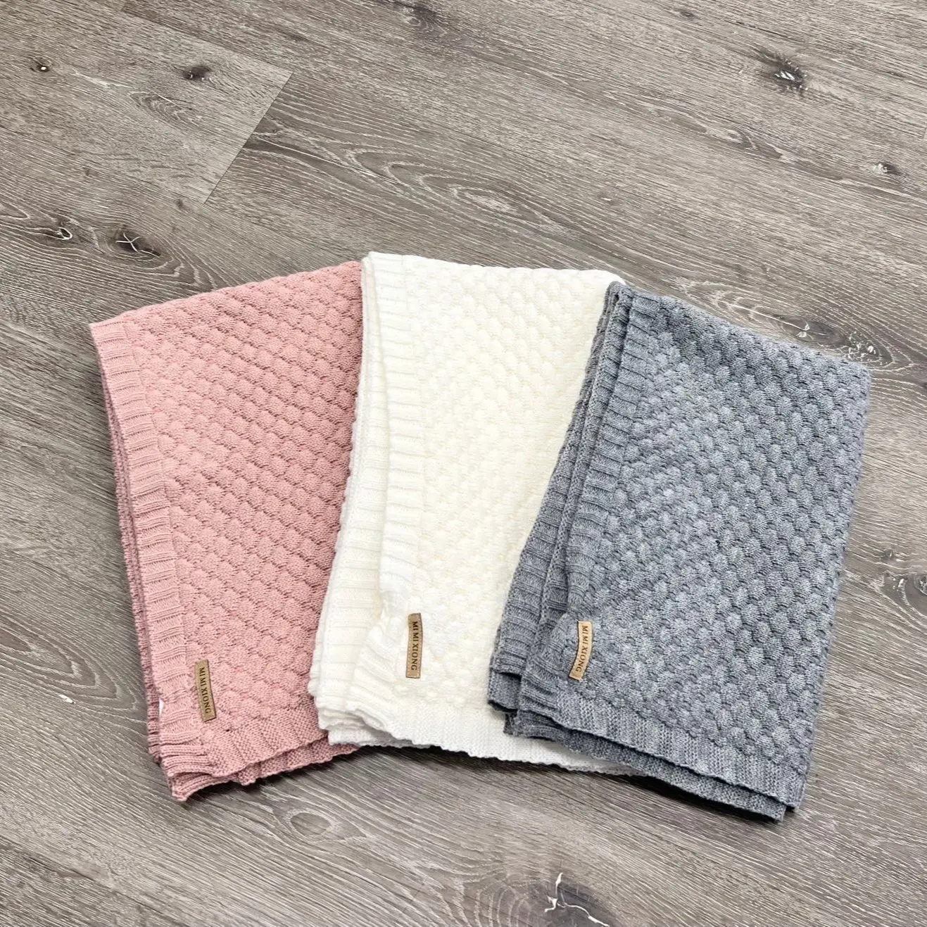 Solid Cotton Blanket Cream/Mauve/Charcoal 39.4”x31.5”