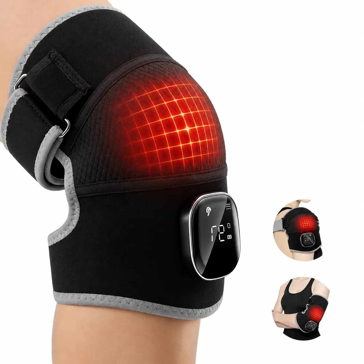 Wireless Heated Knee Massager—3-in-1 Heated Vibration Joint Brace for Knees, Shoulders, and Elbows