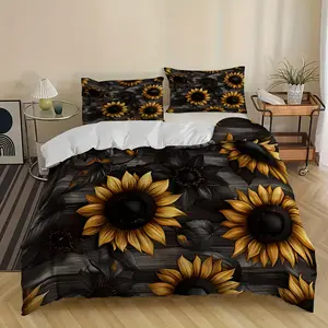 3-Piece Duvet Set Including 1 Down Quilt and 2 Pillowcases, Fashionable Sunflower Pattern Bedding Combination - New Home Choice, Soft Furniture for RV Camping, Digital Printing, Suitable for Full/Double/King Size, All-Season Farmhouse Style Bed Cover Set