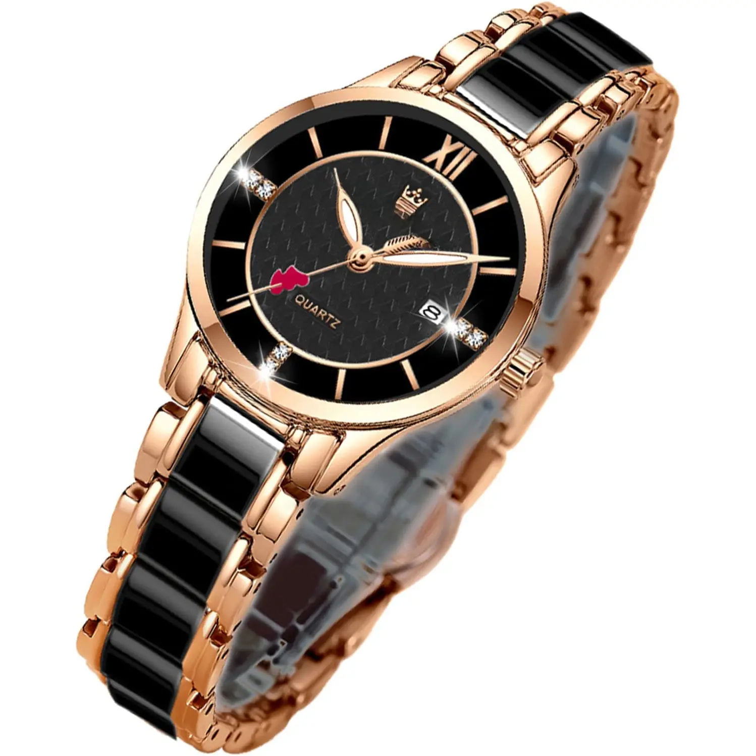 Women's Ceramic Durable Watch - Fashion Elegant Dress Wristwatch with Accented Calendar and Mineral Glass, Casual Analog Watch, Watches For Women