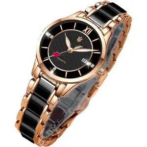 Ceramic Watches for Women, Fashion Ladies Watch Elegant Dress Women's Wristwatches with  Accented  Calendar Mineral Glass