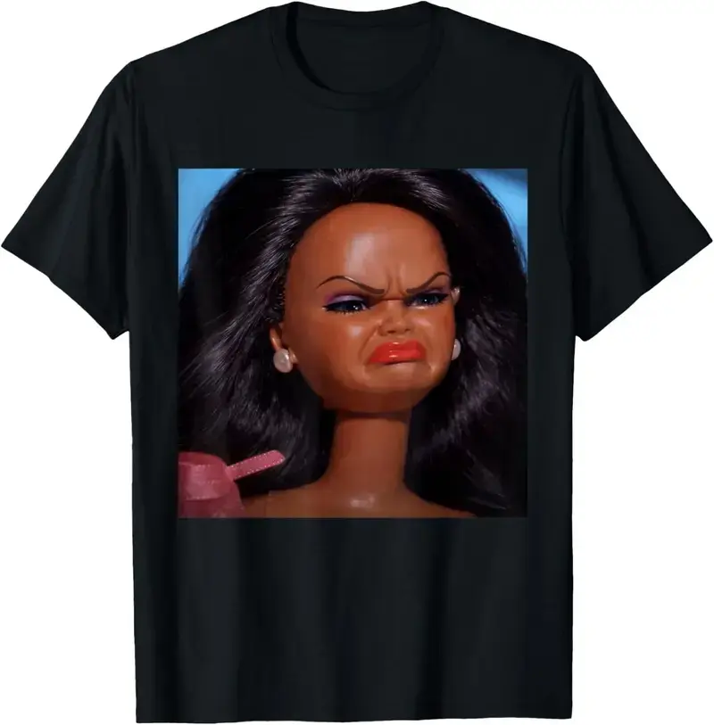 Unisex 100% Cotton Soft Short-Sleeve Round Neck T-Shirt, Angry Disgusted Black Doll Face Meme Reaction Design, Shortsleeve