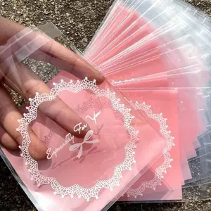 100pcs/Set Cartoon Flower Pattern Plastic Gift Bags, Gift Wrapping Supplies, Pink Transparent Display Bags, Party Packs, Suitable For Party, Wedding, Birthday, Small Size