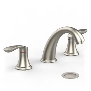 GARVEE Bathroom Sink Faucet, Faucet for Bathroom Sink, Widespread Brushed Nickel Bathroom Faucet 3 Hole with Stainless Steel Pop Up Drain and cUPC Lead-Free Hose - (Brushed Nickel)
