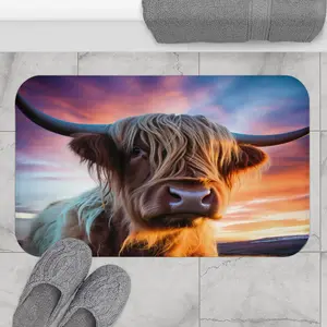 Highland Cow Bath Mat (1 of 4) Shower Absorbent Farmhouse Microfiber