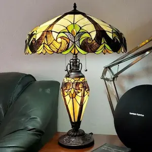 Victorian Theme Tiffany Style Stained Glass Table Reading Accent Lamp Lit Base