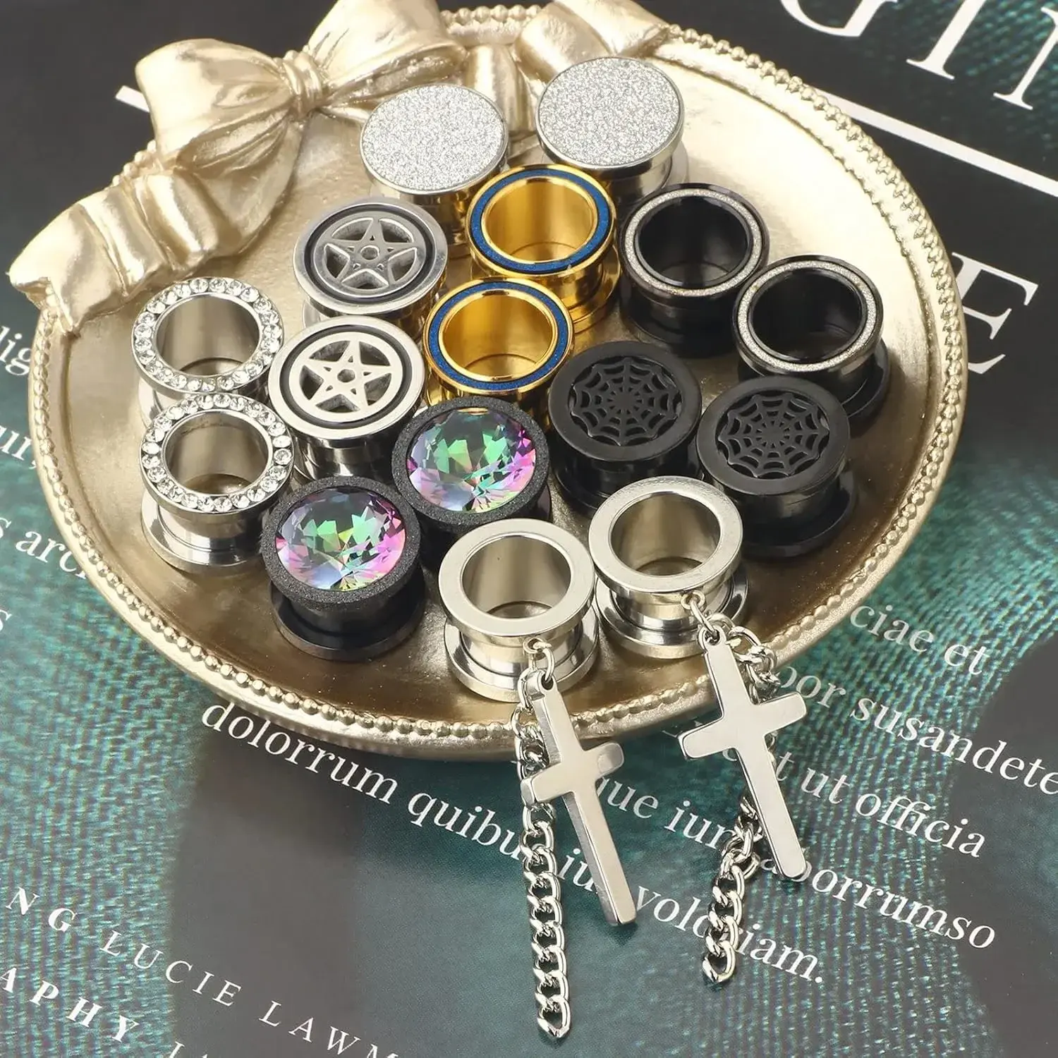 Unisex Stainless Steel Earrings - 8 Pairs 16pcs Screw-Fit Tunnel Plug Body Piercing Plugs, Hypoallergenic Earring Jewelry, 2g-16mm (14mm=9/16in), Casual & Party Wear