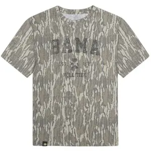 Men's  BAMA Bottomland Washed-Out Camo Graphic T-Shirt - Short-Sleeve Polyester Fabric Top, Casual Menswear Tee