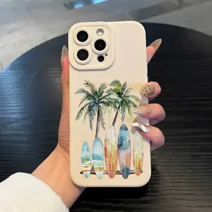 Phone Case - Summer palm tree and surfboard design phone case, offering 360-degree protection, suitable for iPhone 17/16/15/14/13/12/11/X/XS/XSMAX/XR/12.13MINI/16E, holiday gift for friends, family, and yourself