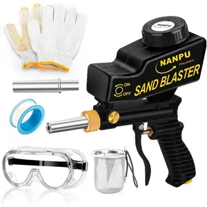 Air Sand Blaster Gun with Gravity Feed - Metal Nozzle, Plastic Body |   for Paint, Rust Removal, and Glass Etching |   Versatile for Aluminum, Sand, Walnut Shells, and Soda Blasting Applications