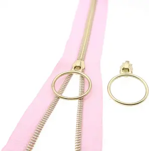 #5  Metallic Nylon Coil Zippers by The Yard Bulk 10 Yards Pink Zipper Tape with 25 count  Ring Pull Sliders for DIY Sewing Tailor Craft Bag(Pink)