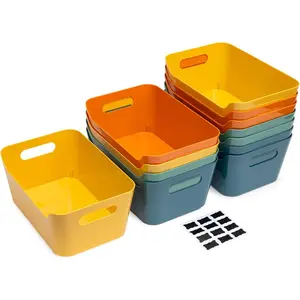 12 Pack 4.5L Storage Bins, Plastic Storage Baskets for Home Classroom Organization, Organizer Bins for Cabinet, Pantry, Drawer, Closet, Countertop or Shelves, Colorful Containers