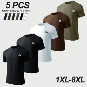 Plus Size Men’s 5-Pack Solid Color Loose Crew Neck Short Sleeve T-Shirts (1XL-8XL), Summer Breathable Comfortable, Multiple Colors, Stylish Versatile, Suitable for Casual Wear, Daily Commuting