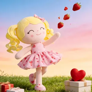 Plush Doll First Baby Dolls Baby Girl Gift Christmas Gifts For 0 To 6 Years Girls Curly Hair With Strawberry Dress 12 inches