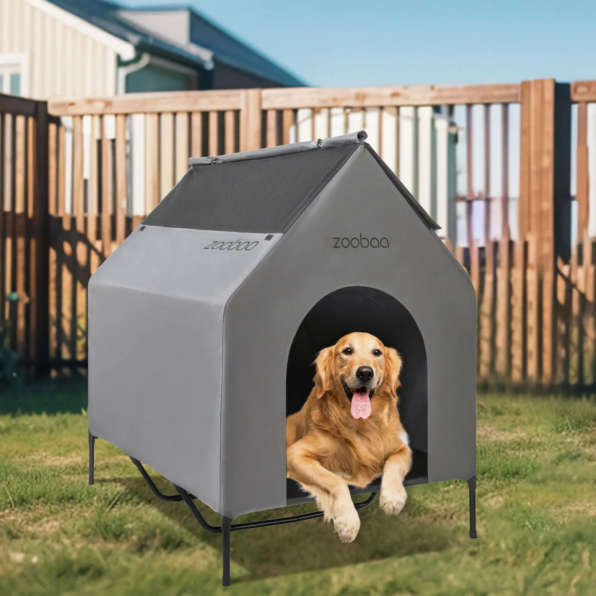 Zooba 2 in 1 Dog House, Dog Houses for Large Dogs Outside, Dog House Outdoor, Featuring Breathable 2x1 Textilene Elevated Dog House, Easy Clean and As