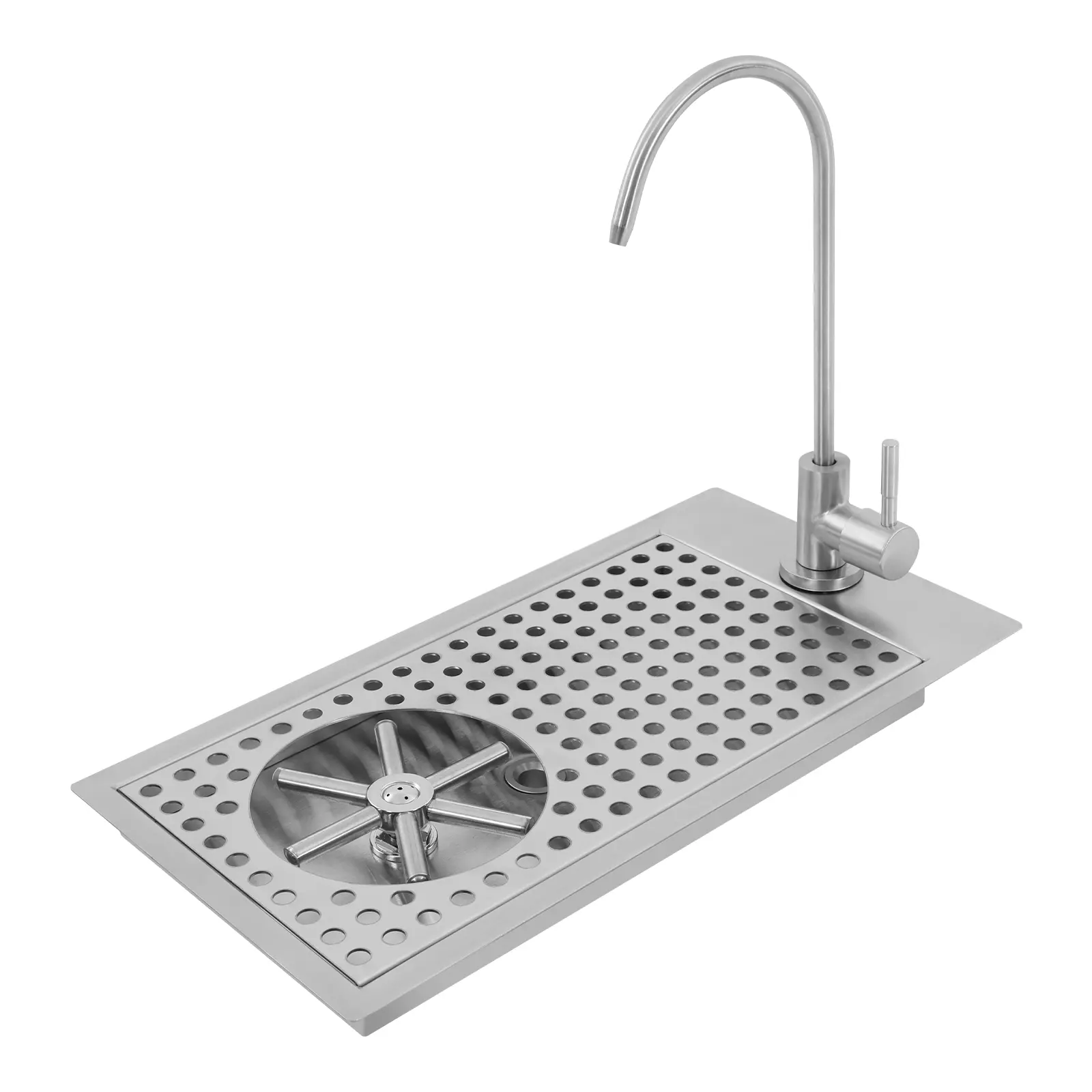 Modern Rectangular Stainless Steel Kitchen Sink Cup Washer - 1-Press Wash Operation, 39*20*28.5cm, 2.5kg, Durable Cleaning Faucet, Sink Drain Strainer, Stable Design, Easy Installation, Compatible with All Cup Types for Kitchen Counter Home Supplies