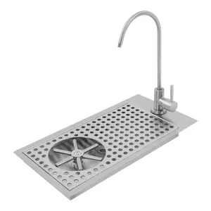 Modern Rectangular Stainless Steel Cup Washer with Cleaning Faucet & Sink Drain Strainer - 1-Press Wash Operation, Stable Design, Easy Installation for Kitchen Counter Home Supplies