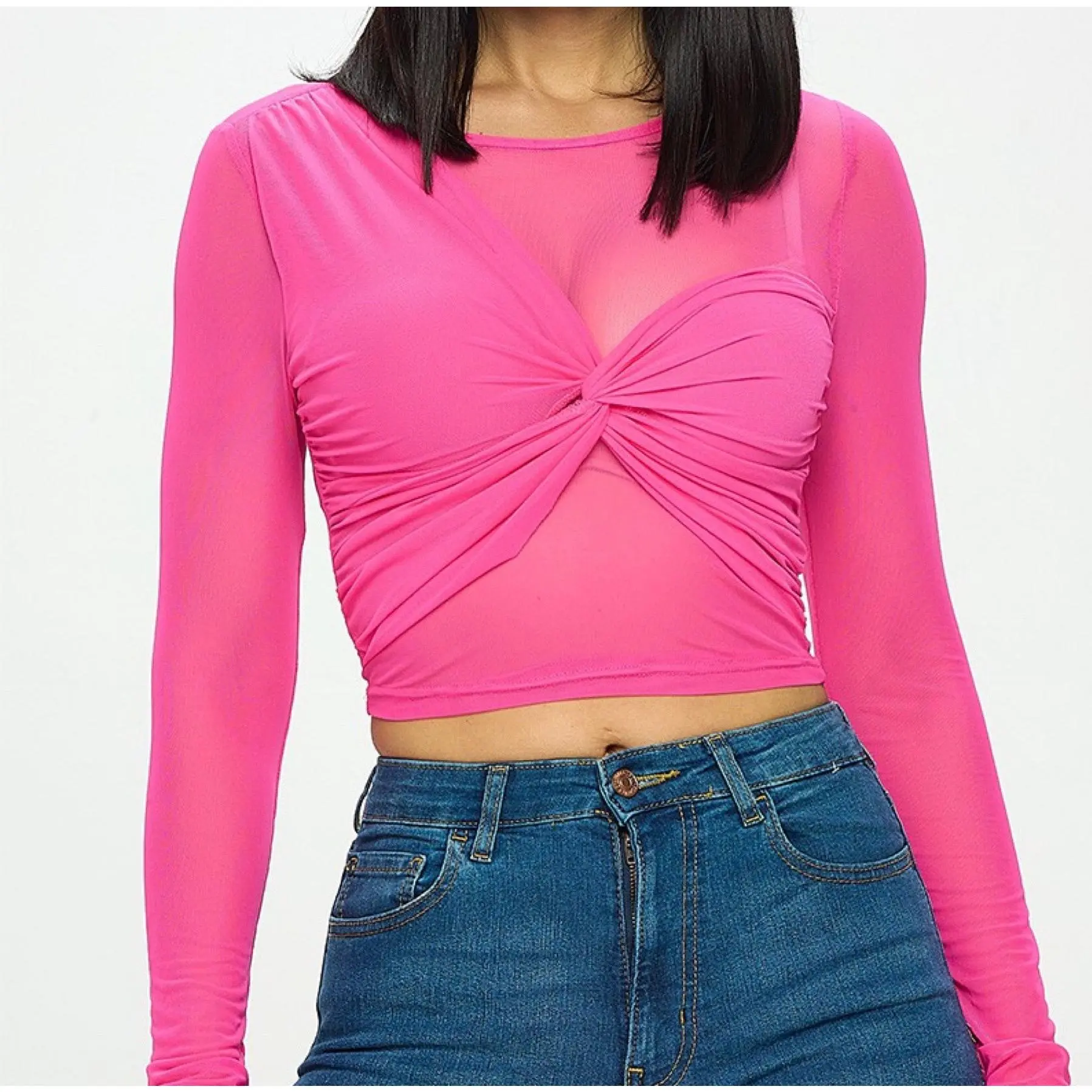 Esme Mesh Top (Hot Pink)