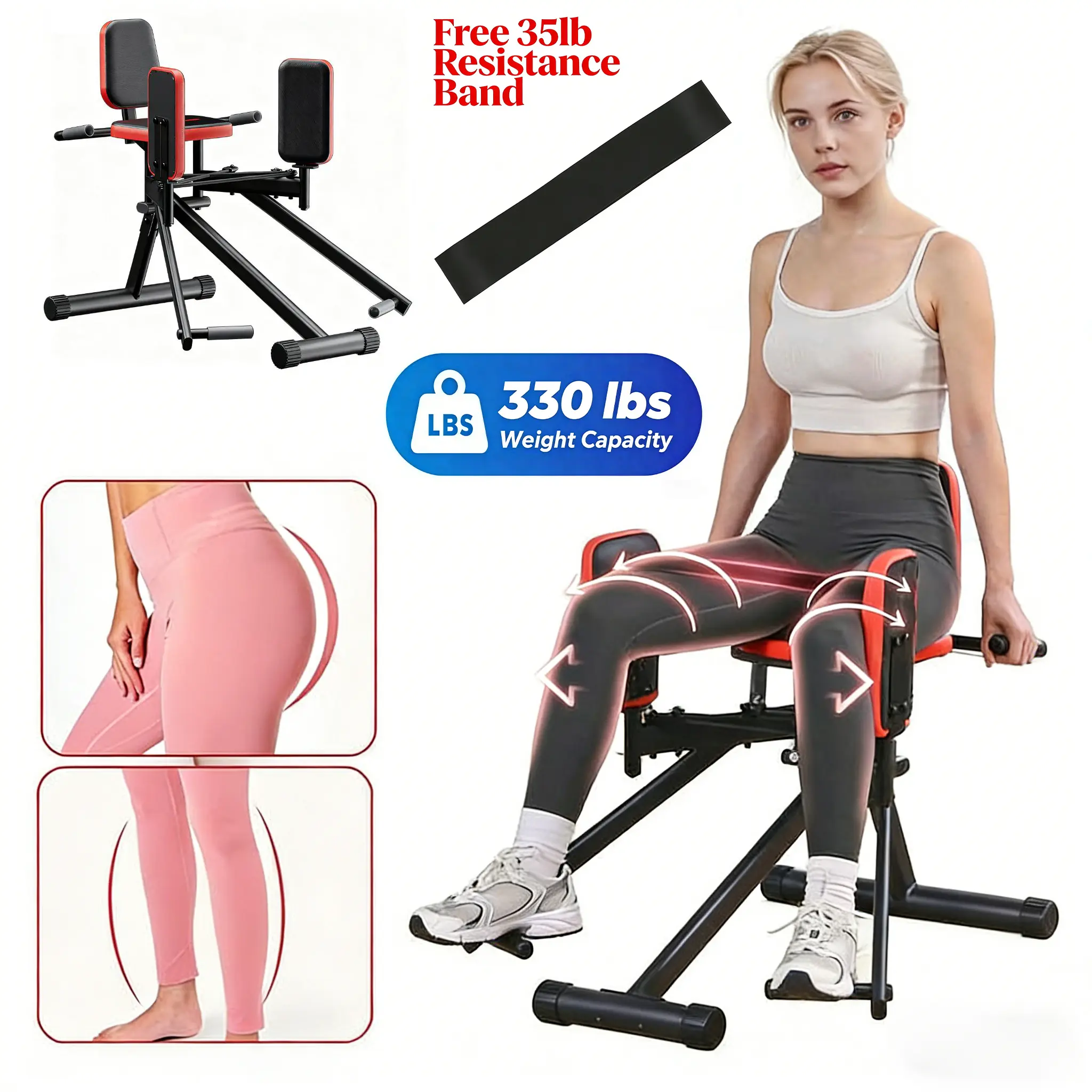 Glutes trainer,Adjustable Strength Training Glutes Gym Machine Hip Abductor for Home Gym Glute & Thigh Exercise Equipment with 2 Resistance Levels & 35lb Band for  Fitness,glute kickback machines,exercise equipment,home workout gear,glute workout device s