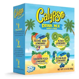 Calypso Organic Variety Drink Mix Packets - 30-Count On-the-Go Powdered Beverage, Low-Calorie Water Enhancer with Herbal Detox Health Tea Flavors: Island Wave, Kiwi, Southern Peach, Ocean Blue
