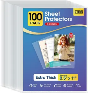 KTRIO No Holes Sheet Protectors 8.5 x 11 Inch Heavy Duty Clear Page Protectors, Plastic Paper Document Sleeves, Letter Size, Top Loading, Acid Free, 100 Pack