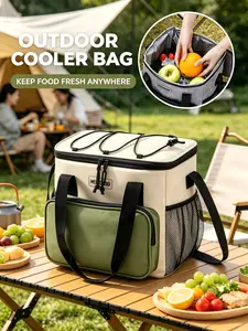 New Insulated Lunch Bag, Large Capacity Outdoor Cooler, Casual Solid Pattern, All Seasons Use, Perfect for Camping and Picnics