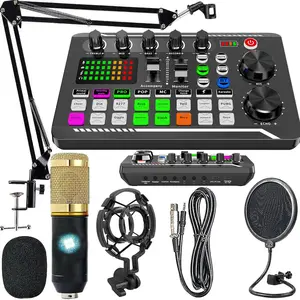Wireless Podcast Equipment Bundle, Audio Mixer, All-in-One Podcast Production Studio with Microphone for Live Streaming, Podcast Recording, PC, Smartphone