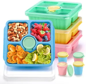 Bento Snack Box for Adults , Lunchable Meal Prep Container , 4 Pack Divided  Storage With , Stackable Lunch Box With Sauce Cups, Pastel